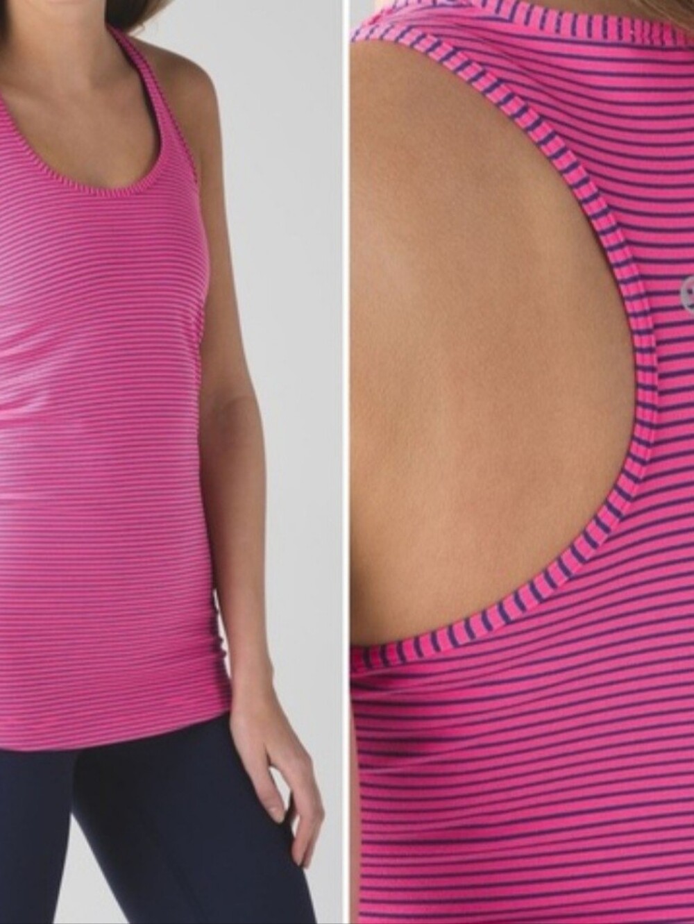 Lululemon Pink and Navy Striped Racerback Tank Top